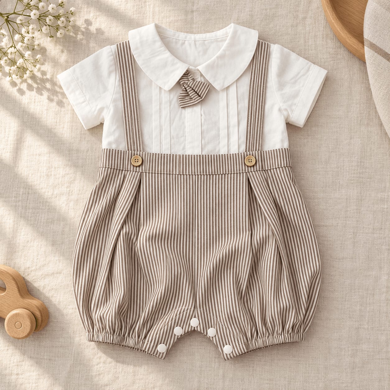 Classic Bow Tie Pinstripe Baby Romper