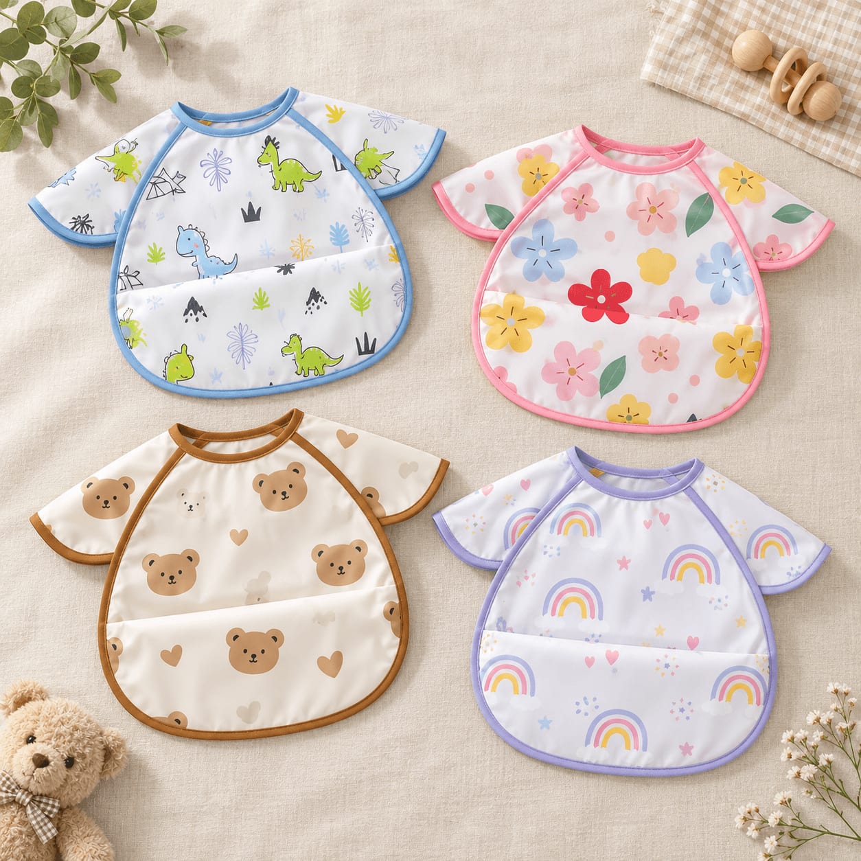 Color Pop Waterproof Short-Sleeve Feeding Smock