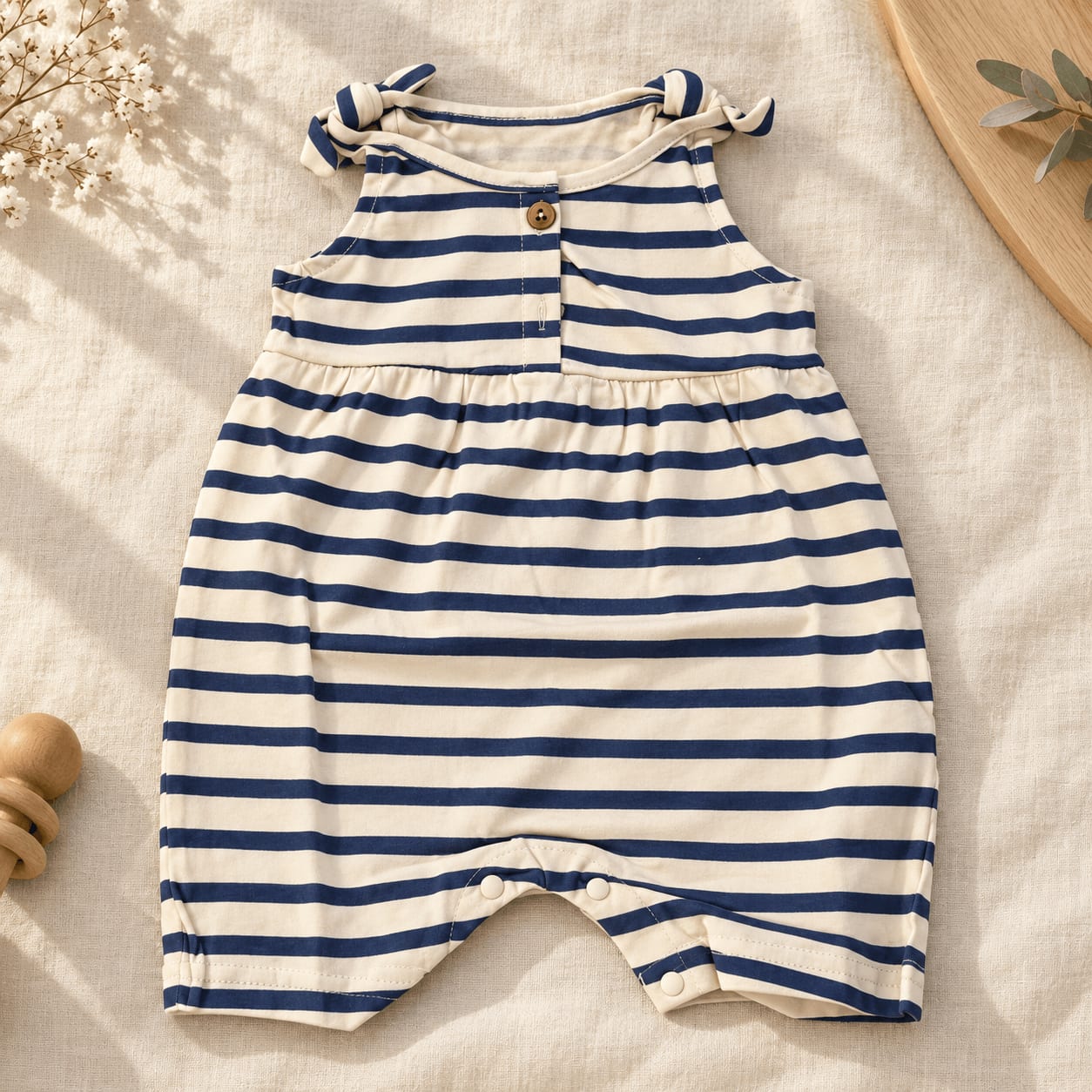 Marine Stripe Tie-Shoulder Baby Romper